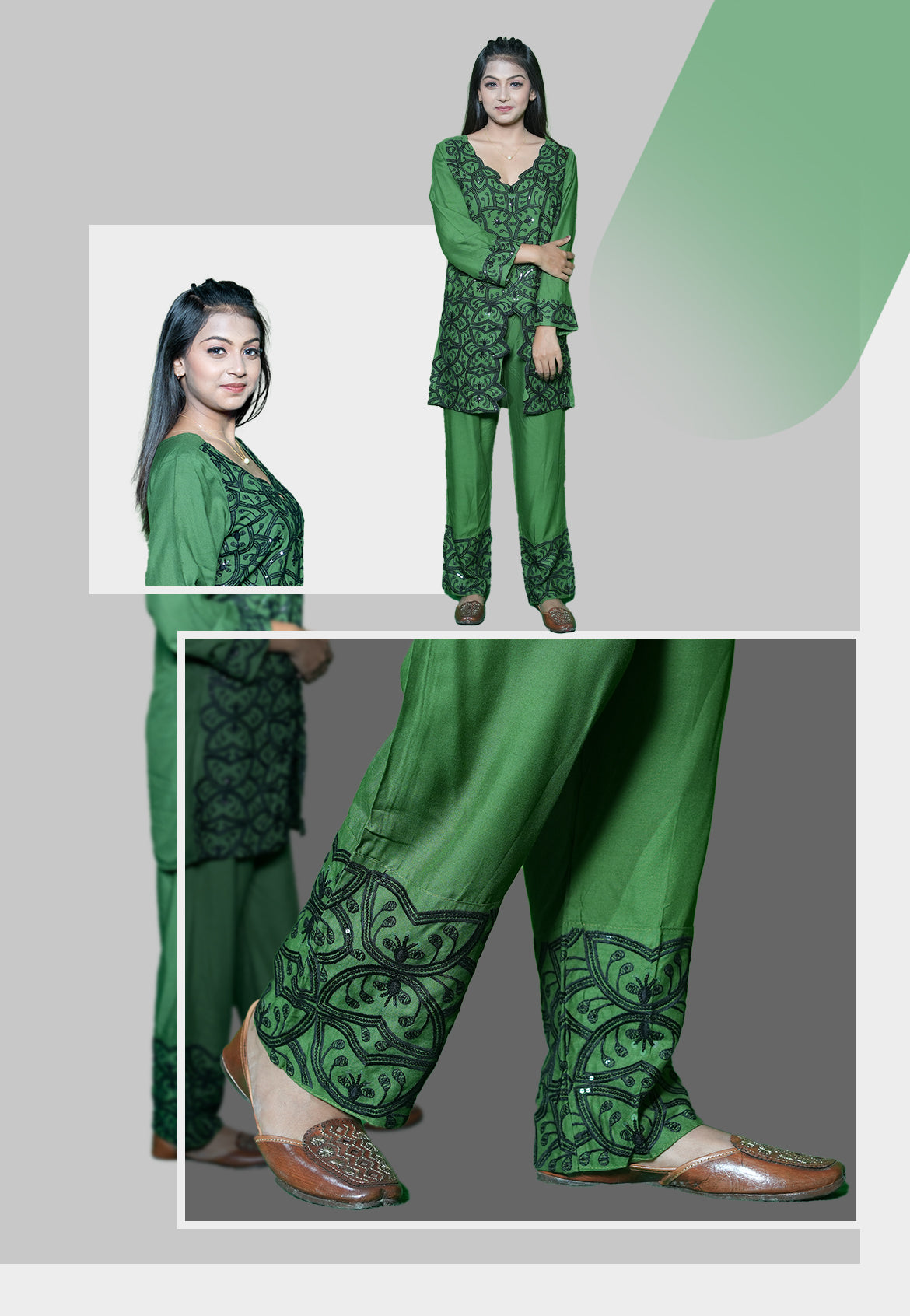 VAMIKA GREEN FANCY HEAVY RAYON READYMADE WESTERN CORD SET