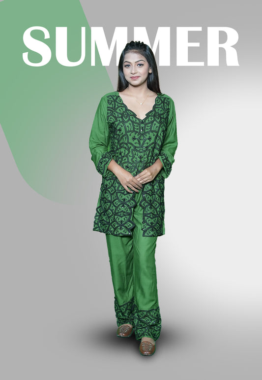 VAMIKA GREEN FANCY HEAVY RAYON READYMADE WESTERN CORD SET