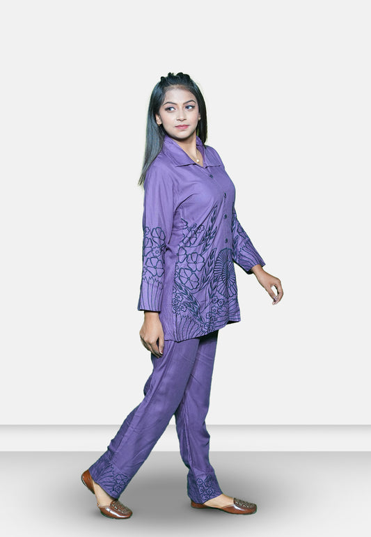 VAMIKA PURPLE FANCY HEAVY RAYON READYMADE WESTERN CORD SET