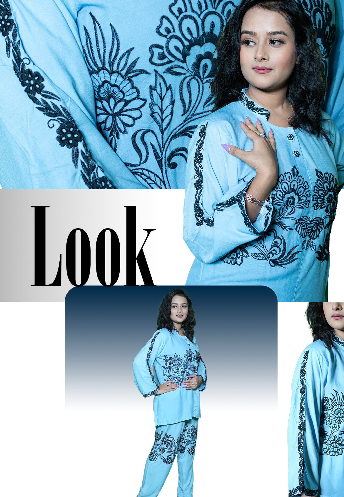 VAMIKA SKY-BLUE COLLARED HEAVY RAYON READYMADE WESTERN CORD SET